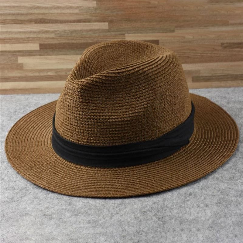 Clothing Accessories - Beige Straw Fedora Hat With Black Ribbon - Image 9