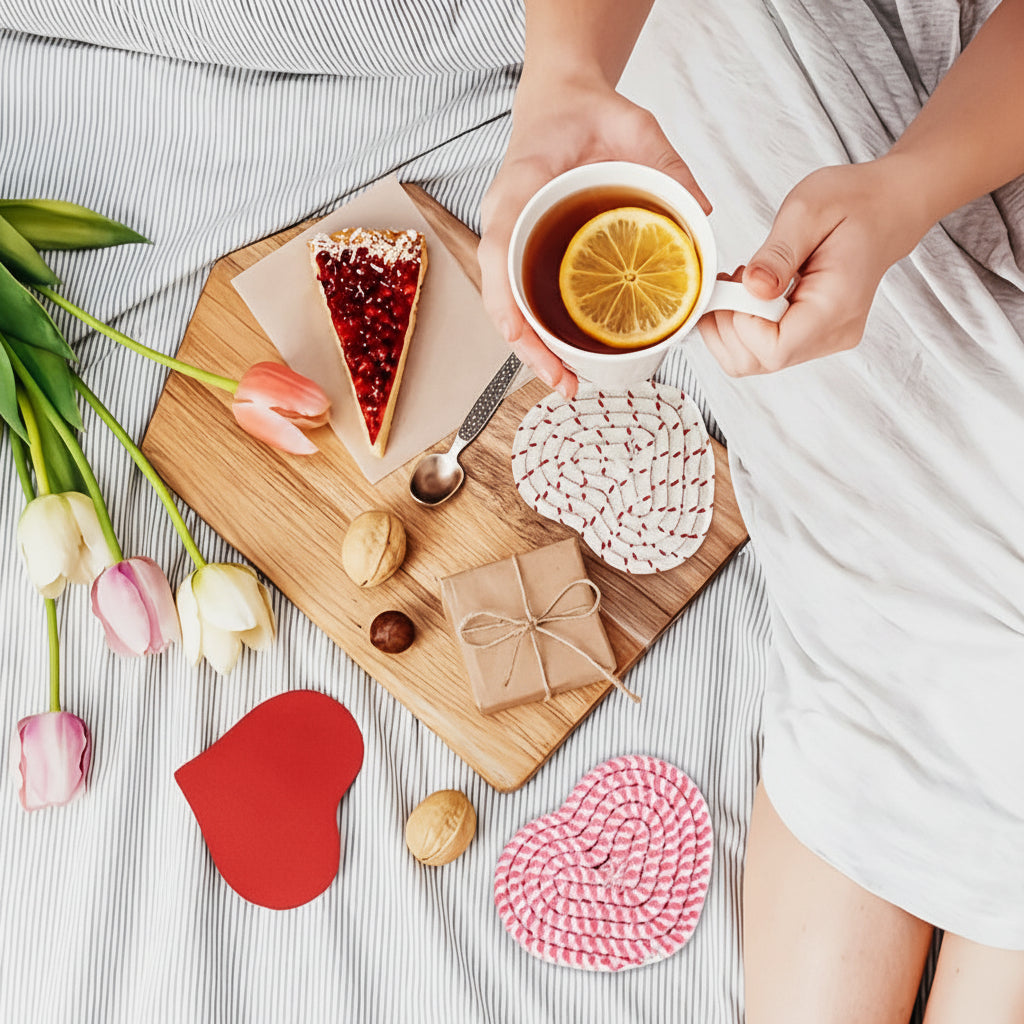Set de Posavasos en Forma de Corazón Posavasos Prácticos de Corcho para Bebidas