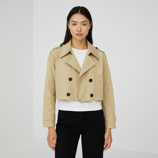 Damen Kurz Trench Jacke - Doppelreihig Tailliert Herbst