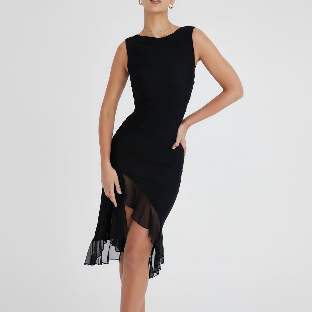 Cocktailkleid Midi Kleid Abendkleid Rüschendress Midi V-Neck Raffung - Image 2