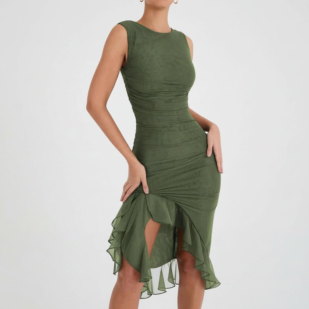 Cocktailkleid Midi Kleid Abendkleid Rüschendress Midi V-Neck Raffung - Image 6