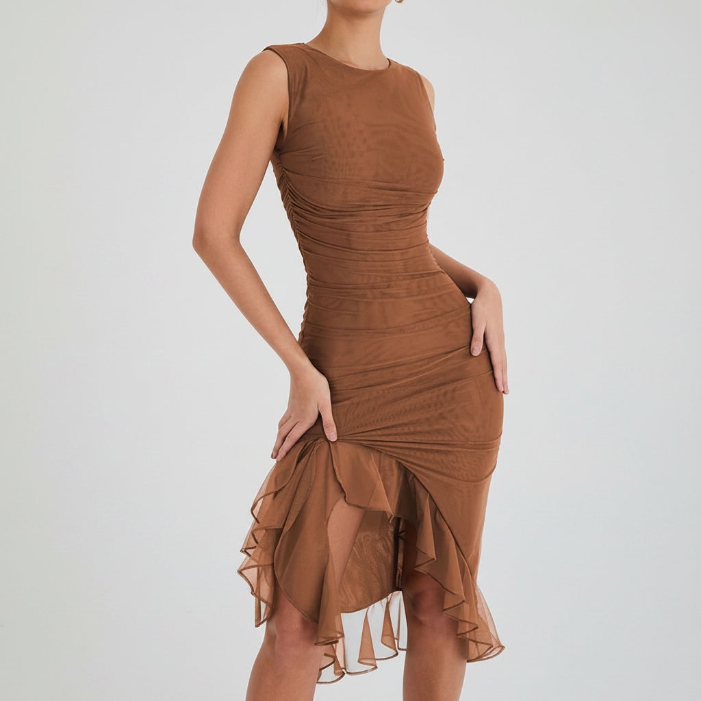 Cocktailkleid Midi Kleid Abendkleid Rüschendress Midi V-Neck Raffung - Image 8