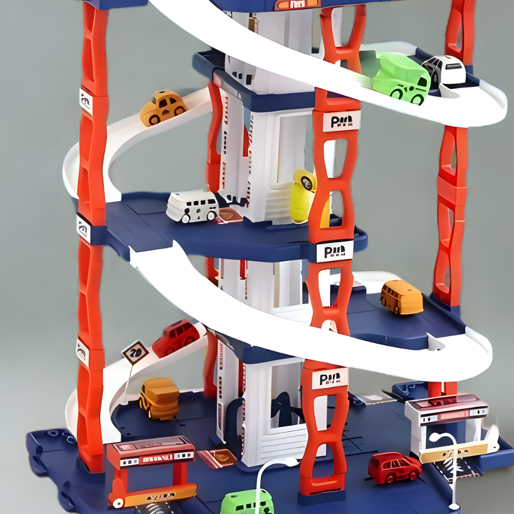 Parking garage playset wooden car slide motor skills promotion children