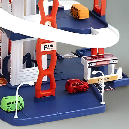Parking garage playset wooden car slide motor skills promotion children
