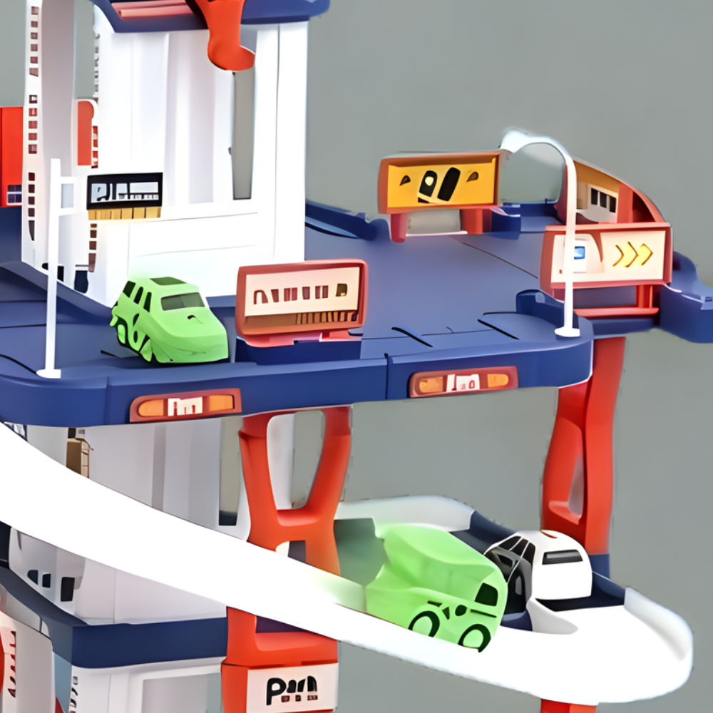Parking garage playset wooden car slide motor skills promotion children