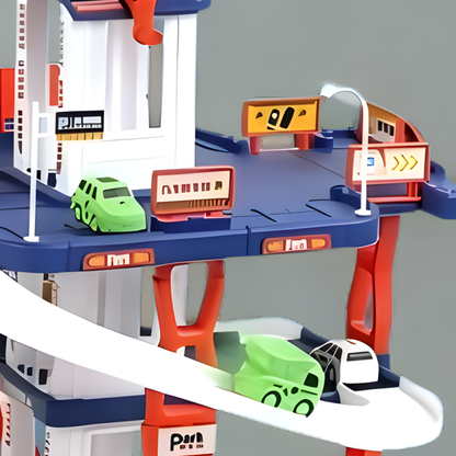 Parking garage playset wooden car slide motor skills promotion children