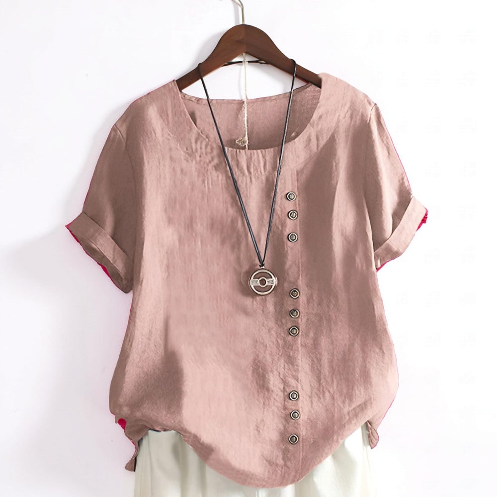 Damen Kurzarmshirt Casual Shirt Damen Knopfleiste - Image 1