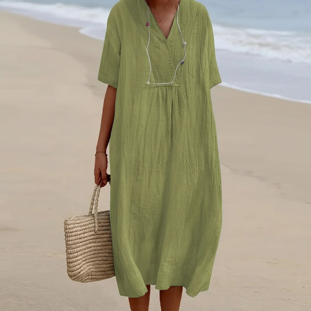 Damen SommerKleid Midi V-Ausschnitt - Image 11