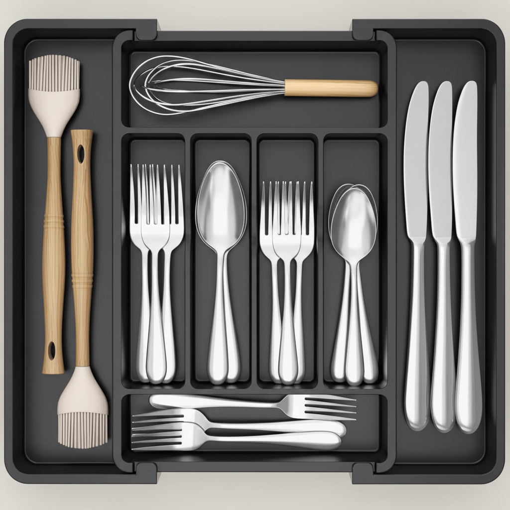Organizador de cajones para cubiertos, inserto para cocina, caja para cubiertos