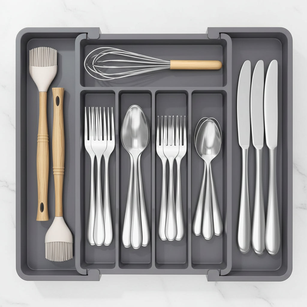 Organizador de cajones para cubiertos, inserto para cocina, caja para cubiertos