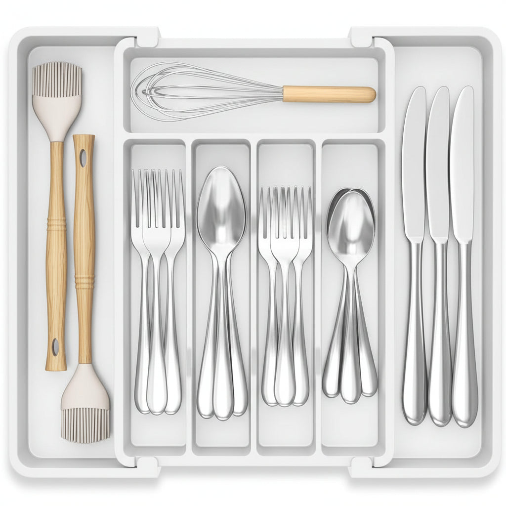 Organizador de cajones para cubiertos, inserto para cocina, caja para cubiertos