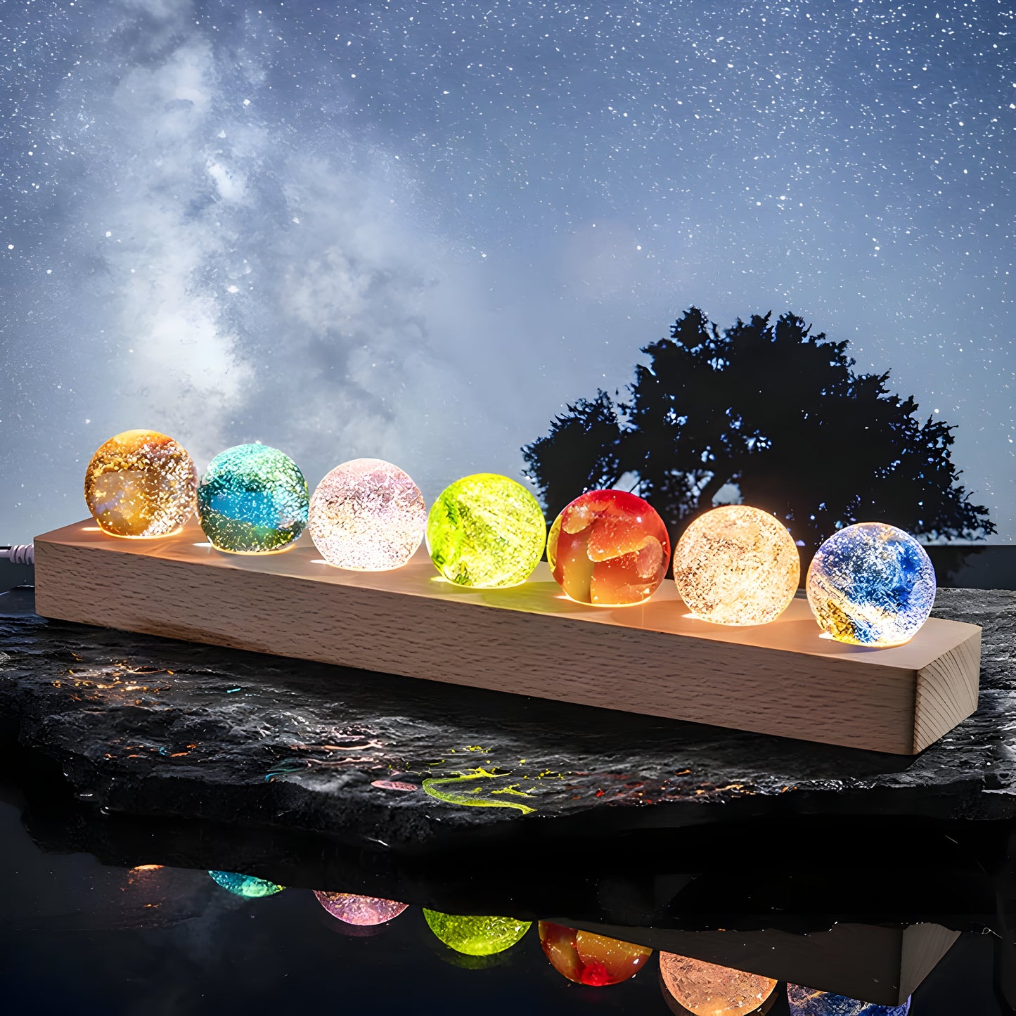 LED Tischlampe Holz Glas Farbwechsel