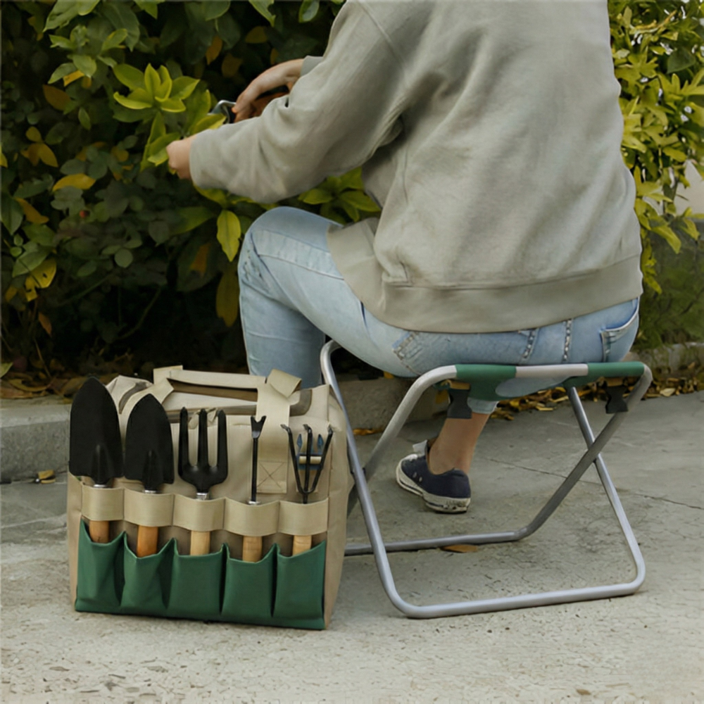 Garden Tool Set Portable Folding Seat Storage - Image 1
