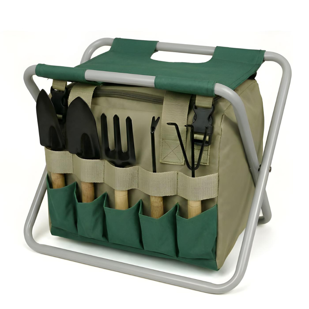 Garden Tool Set Portable Folding Seat Storage - Image 3