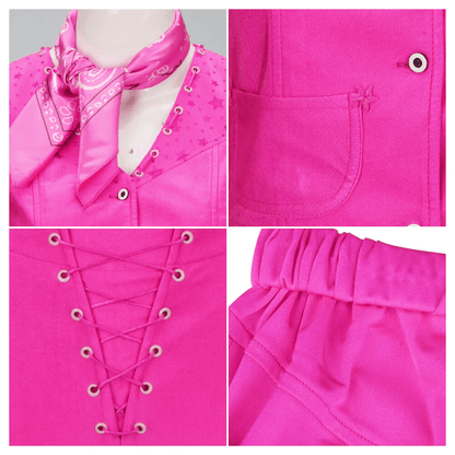Retro Pink Cowgirl Costume Women 70s Disco Outfit with Flared Pants