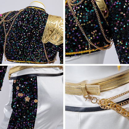 Glitzer Kostüm Damen Schwarz Gold