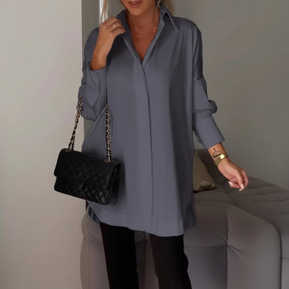 Chemisier polo femme Chemisier long Haut ample à manches longues