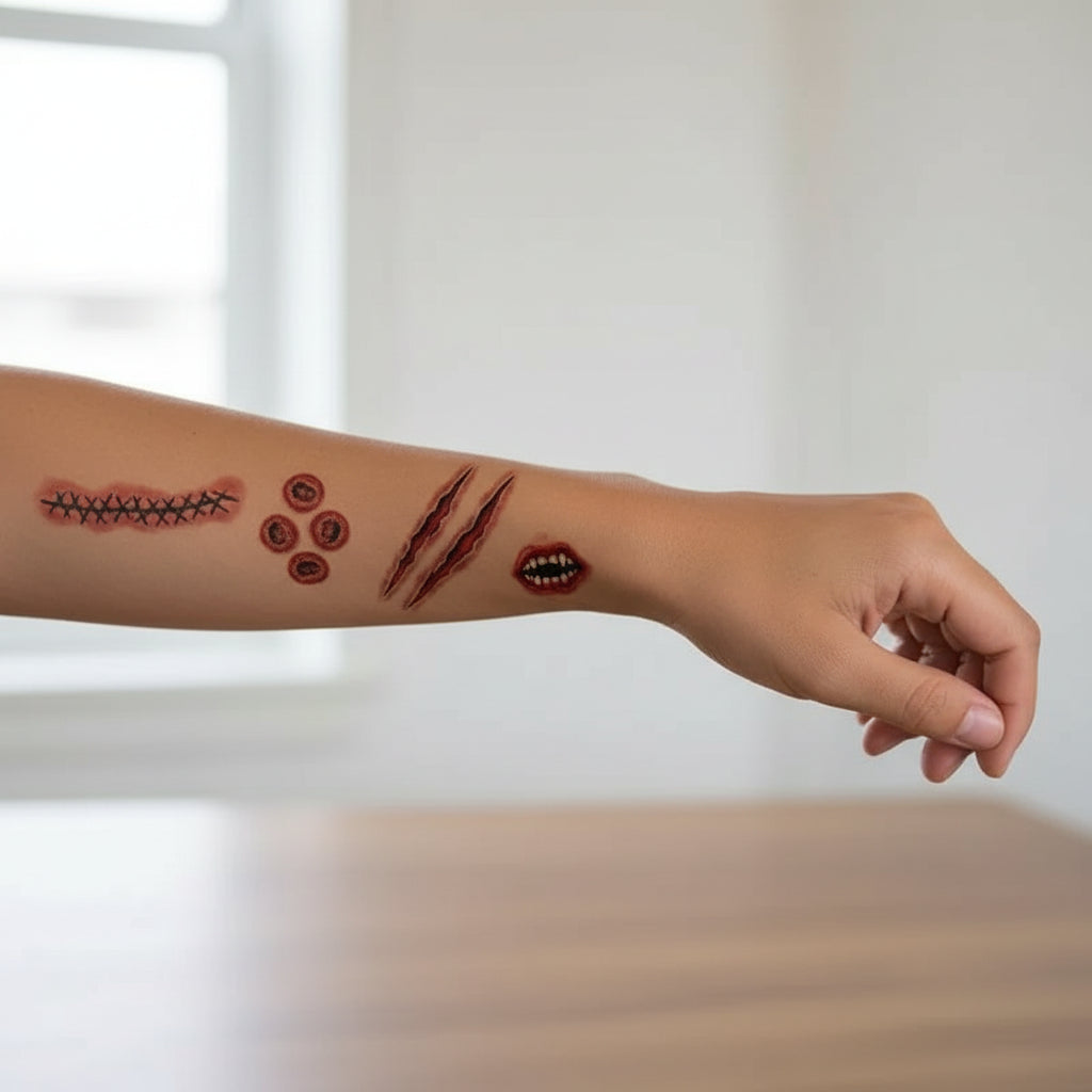 Halloween Accessoires Horrorwunden Tattoos 10 Blatt - Image 2