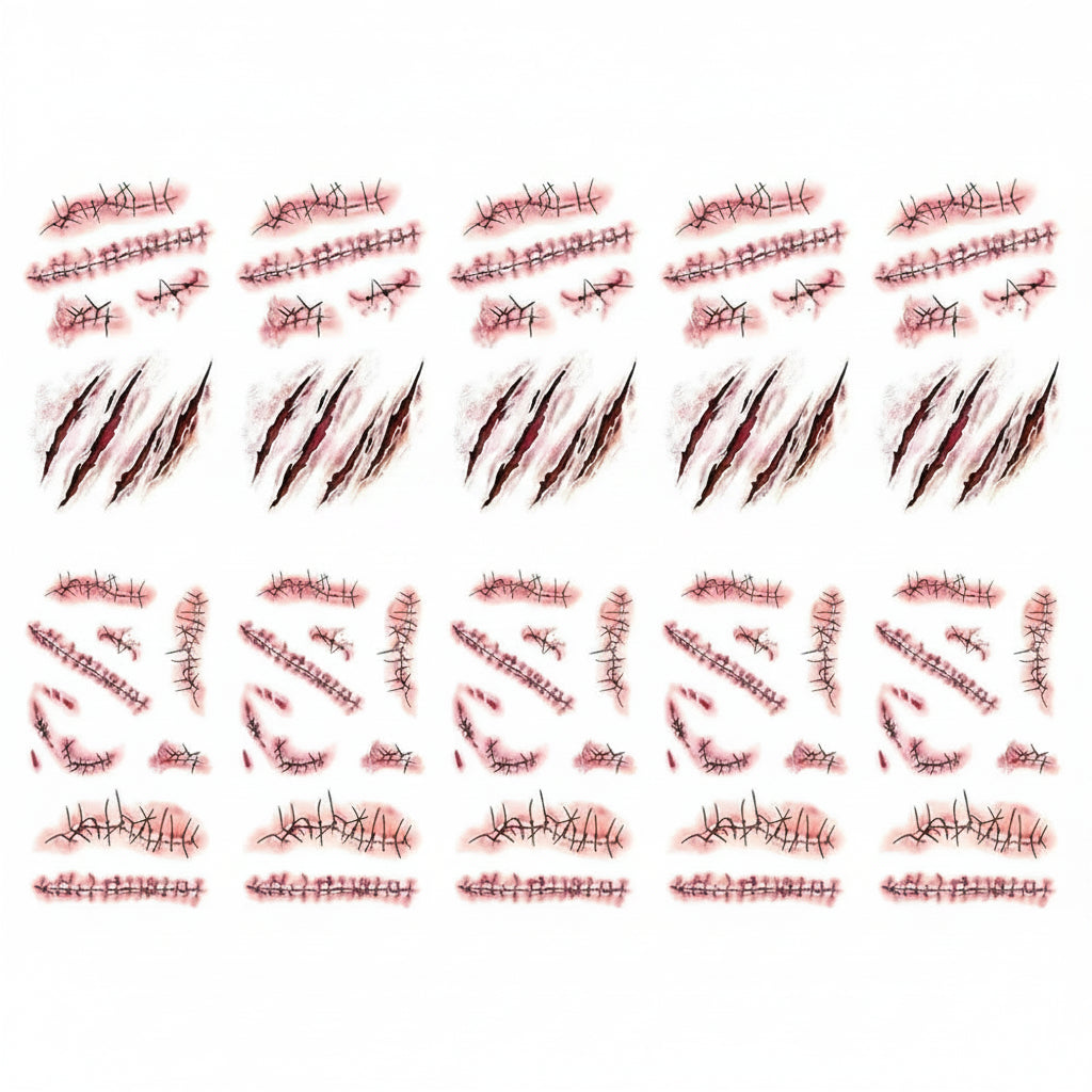 Halloween Accessoires Horrorwunden Tattoos 10 Blatt - Image 7
