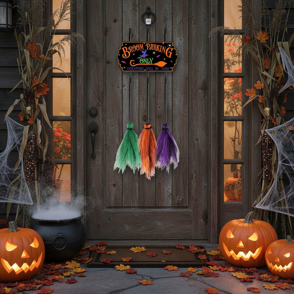 Halloween Dekoration Besen Parkplatzschild Lustige - Image 1