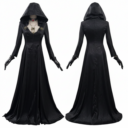Halloween Kostüm Gothic Schwarzes Kapuzenkleid Damen - Image 1