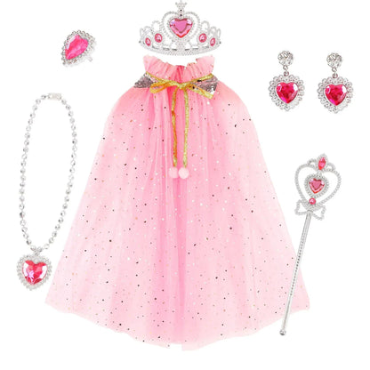Halloween Kostüme Prinzessinnen Set Umhang Halskette Tiara Armbänder - Image 2