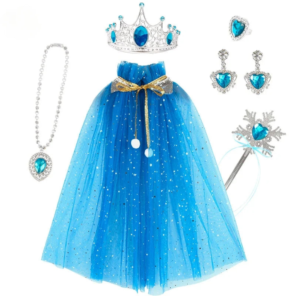 Halloween Kostüme Prinzessinnen Set Umhang Halskette Tiara Armbänder - Image 3