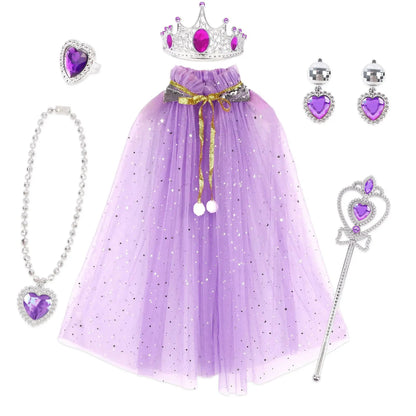 Halloween Kostüme Prinzessinnen Set Umhang Halskette Tiara Armbänder - Image 4