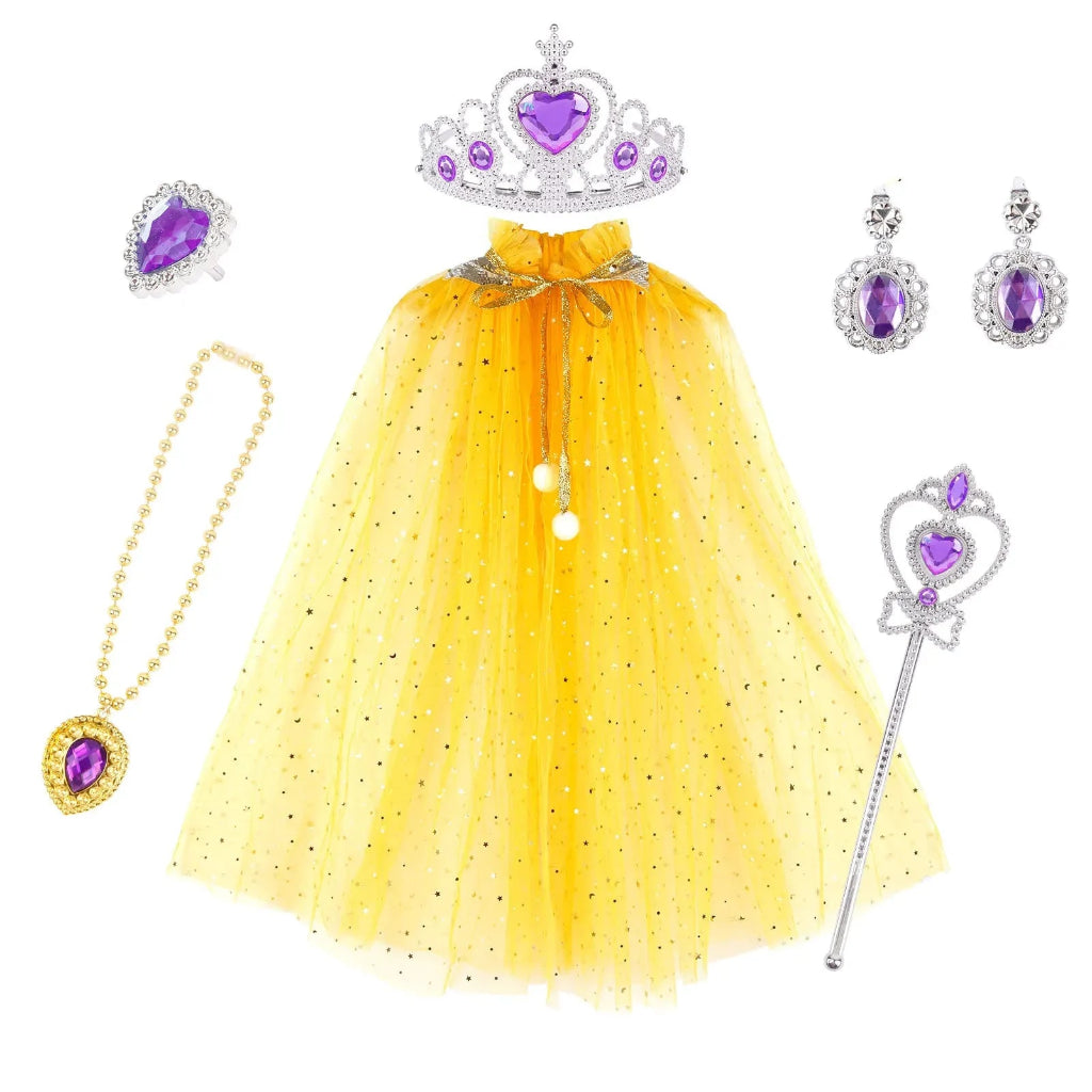 Halloween Kostüme Prinzessinnen Set Umhang Halskette Tiara Armbänder - Image 5