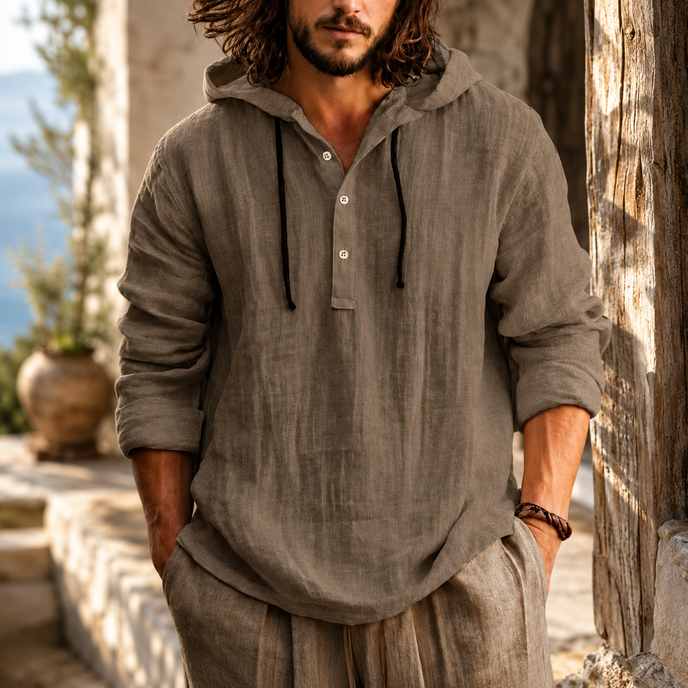 Herren Hoodie Sommer Hoodie Herren Pullover Sommer Knopfleiste - Image 1