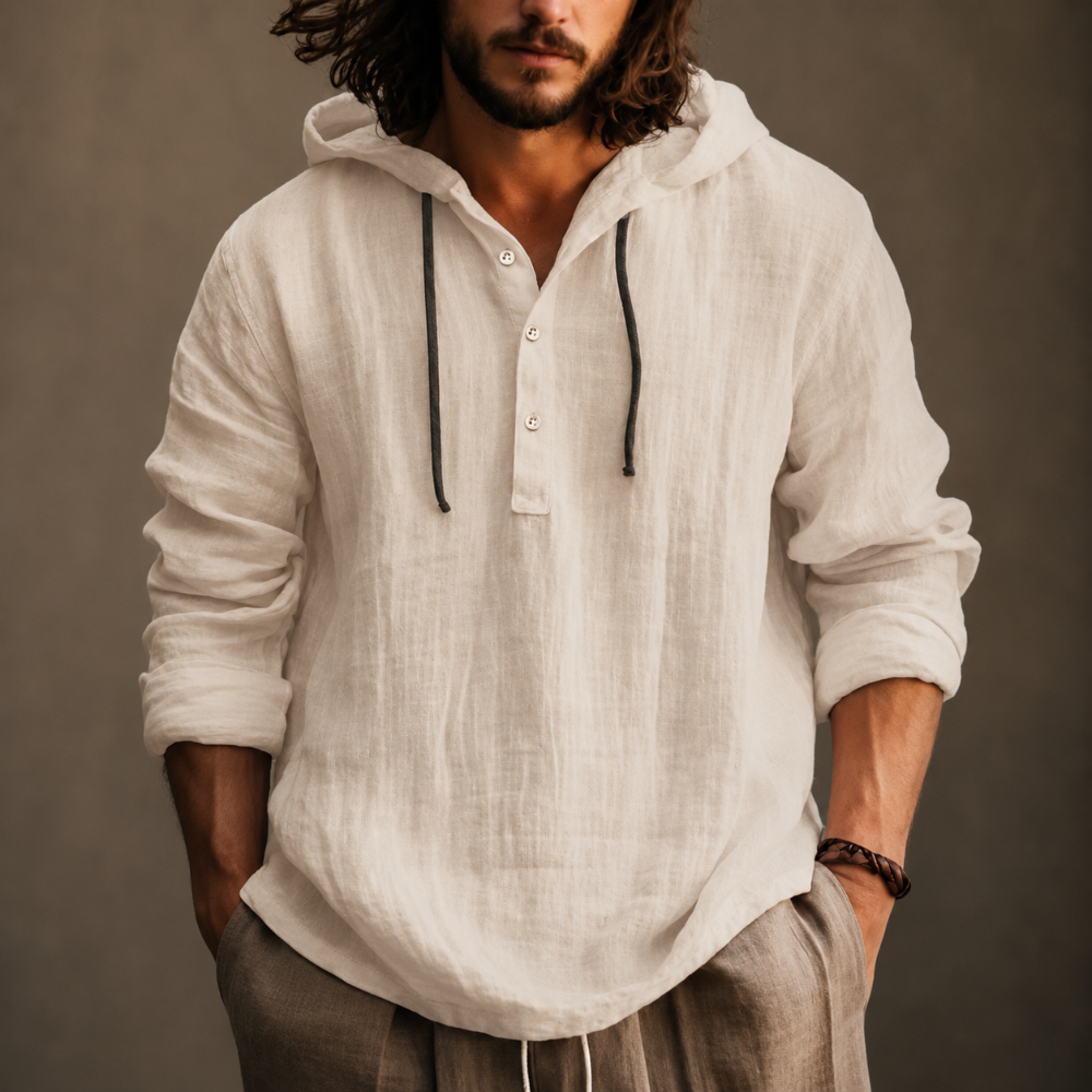Herren Hoodie Sommer Hoodie Herren Pullover Sommer Knopfleiste - Image 4