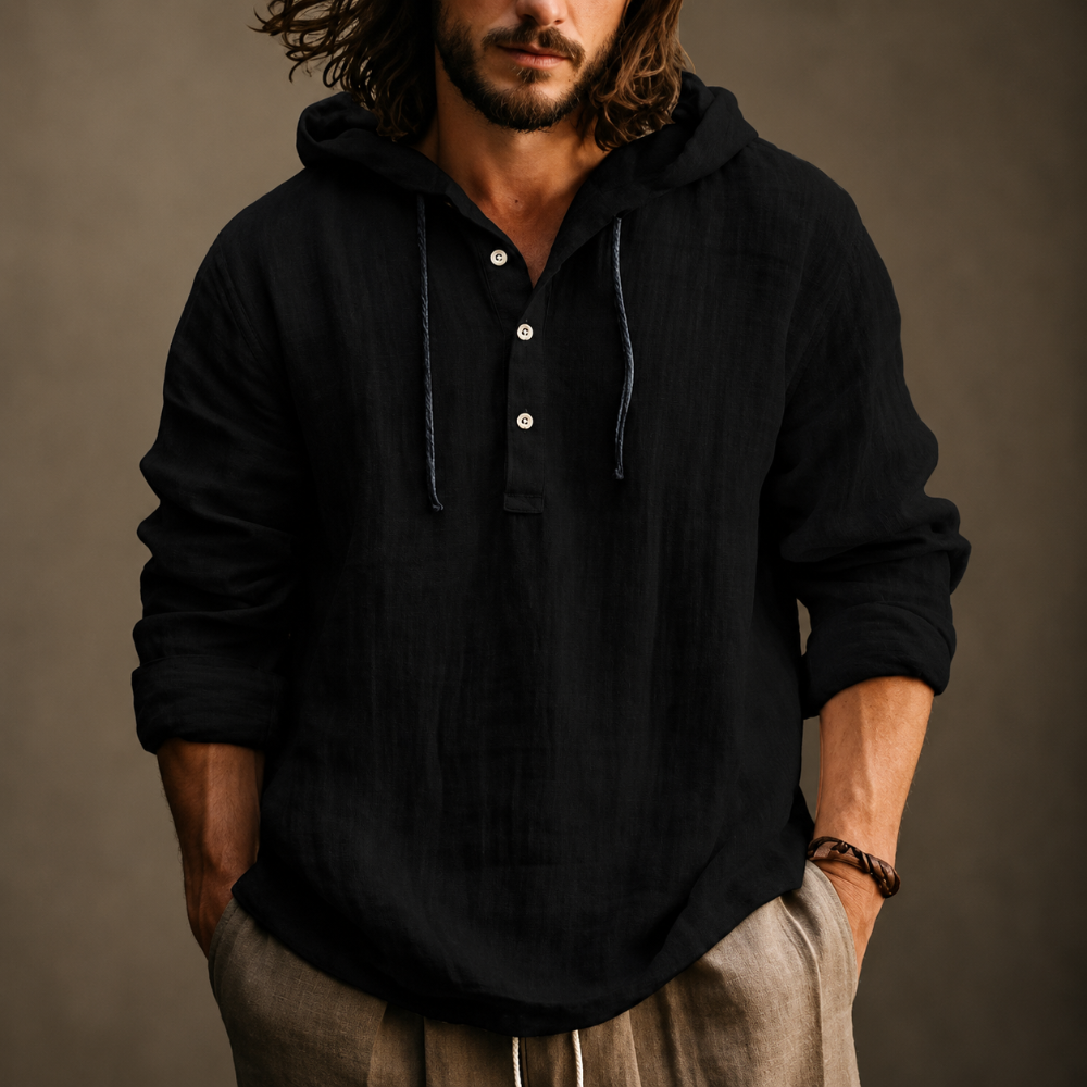 Herren Hoodie Sommer Hoodie Herren Pullover Sommer Knopfleiste - Image 5