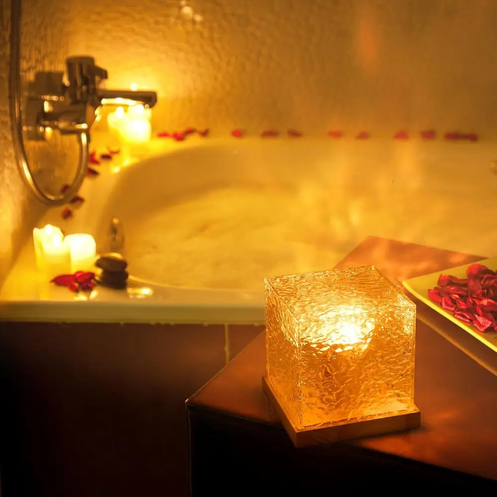 LED Tischlampe Glaswürfel Modernes Stimmungslicht