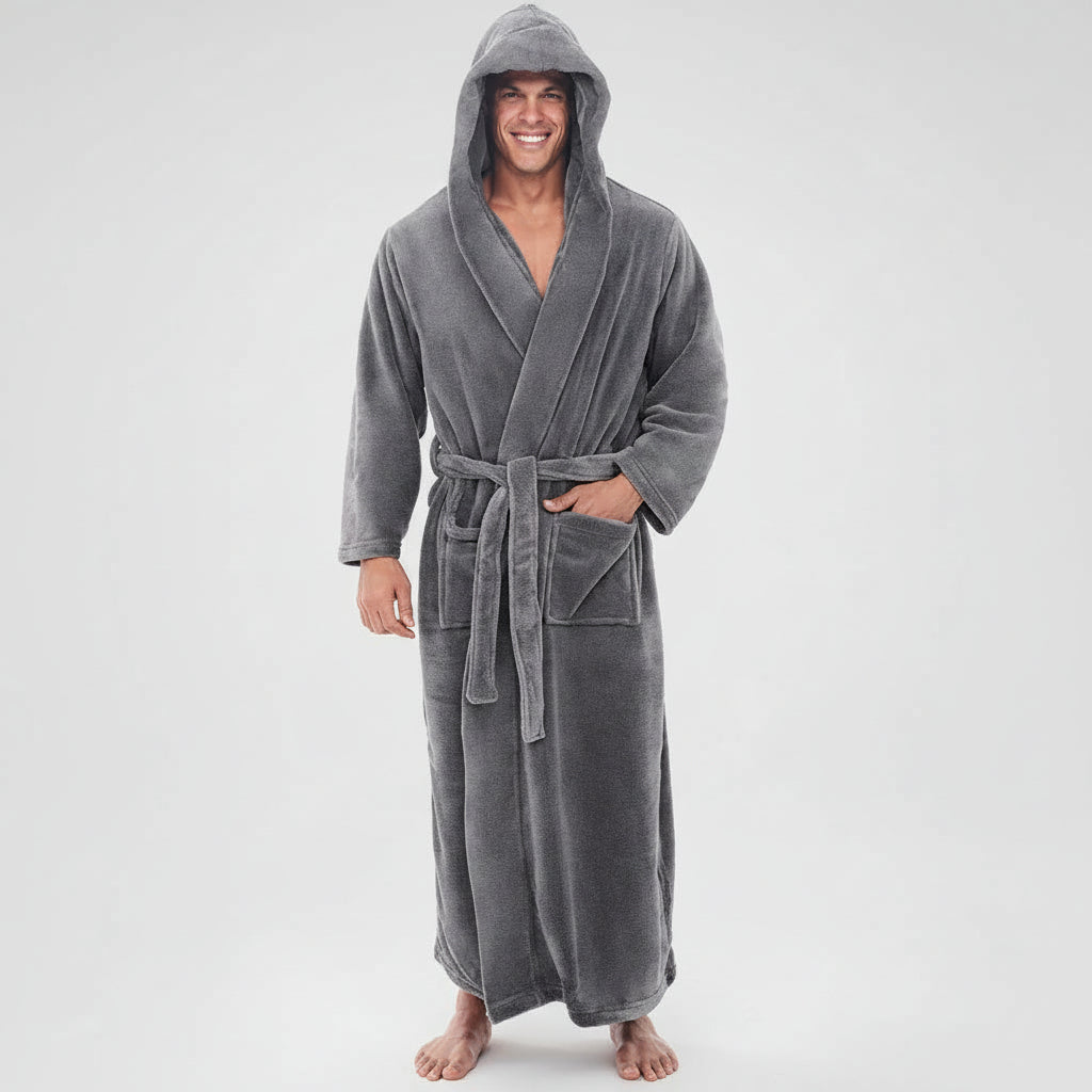 Men's Hooded Bathrobe – Soft Plush Robe for Warmth and Comfort