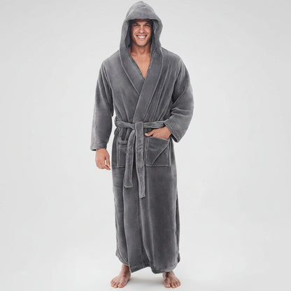 Men's Hooded Bathrobe – Soft Plush Robe for Warmth and Comfort