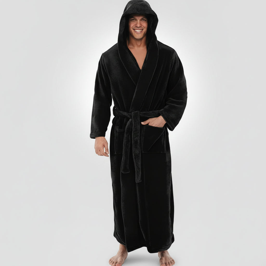 Men's Hooded Bathrobe – Soft Plush Robe for Warmth and Comfort - Image 2