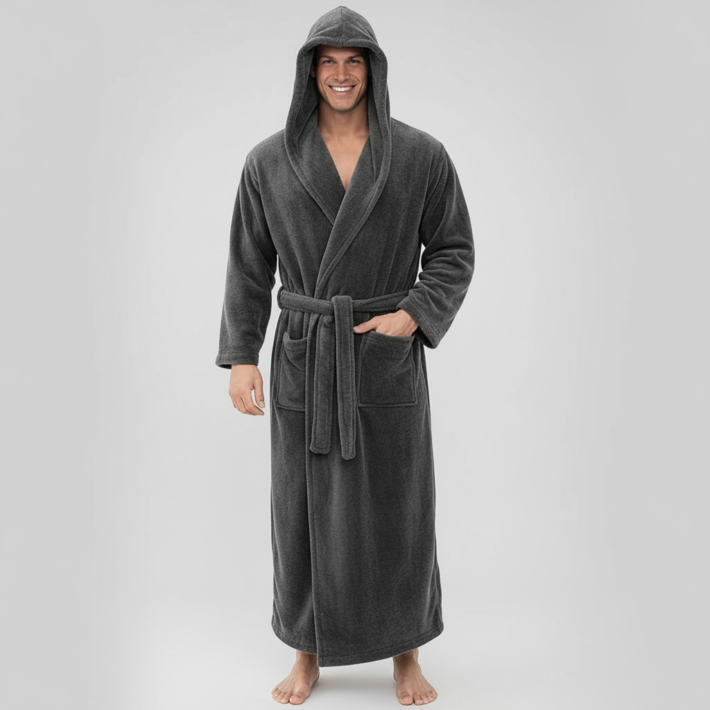Men's Hooded Bathrobe – Soft Plush Robe for Warmth and Comfort - Image 3