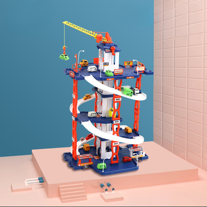 Parking garage playset wooden car slide motor skills promotion children