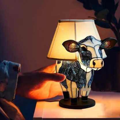 Vintage Tischlampe Glas Kuh Design USB Nachttischlampe
