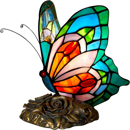 Vintage Tischlampe Buntglas Schmetterling Nachttischlampe