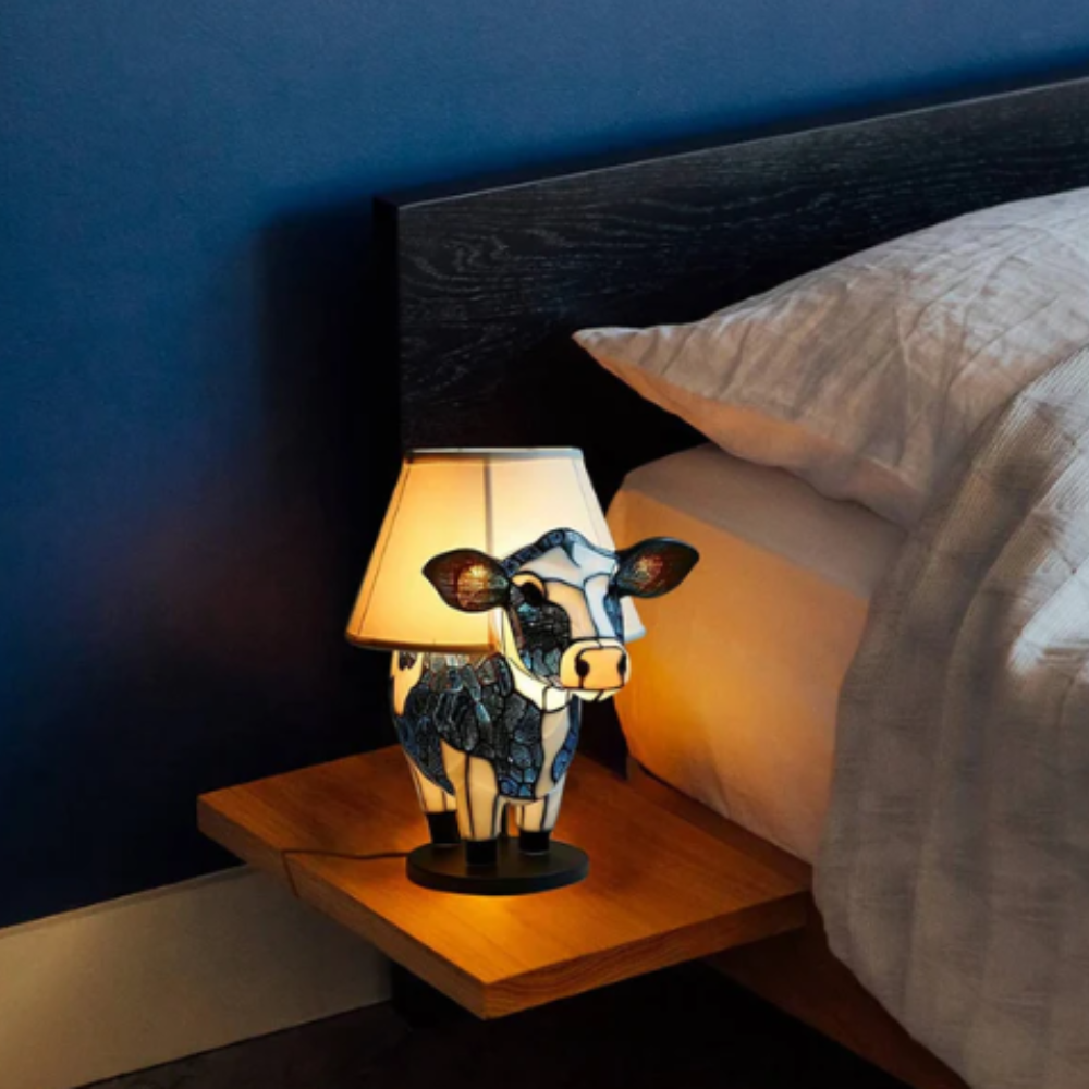Vintage Tischlampe Glas Kuh Design USB Nachttischlampe