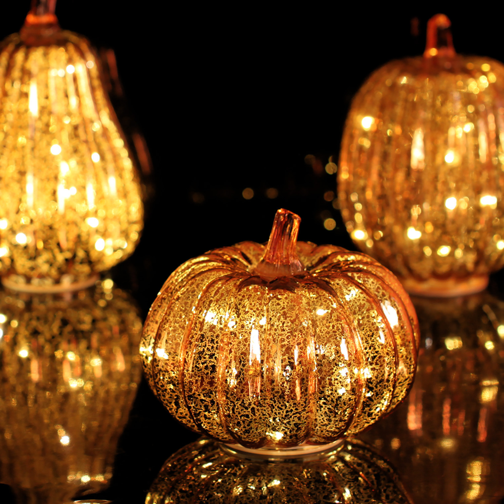 LED Kürbis Lampe Glas Herbstdeko