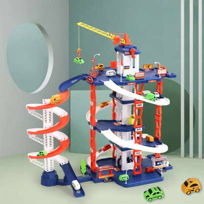 Parking garage playset wooden car slide motor skills promotion children