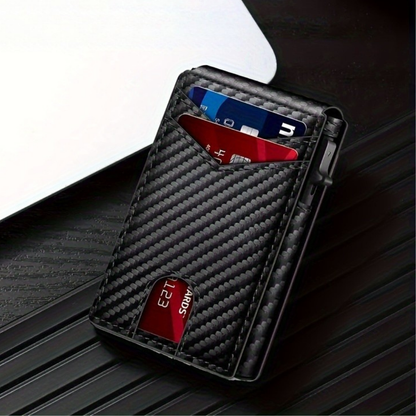 Cartera para hombre slim RFID tarjetero efecto carbono cuero PU
