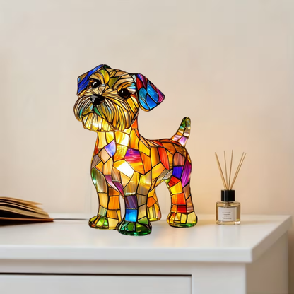 Tischlampe Hund Buntglas LED Dekorative Kunstharz Leuchte