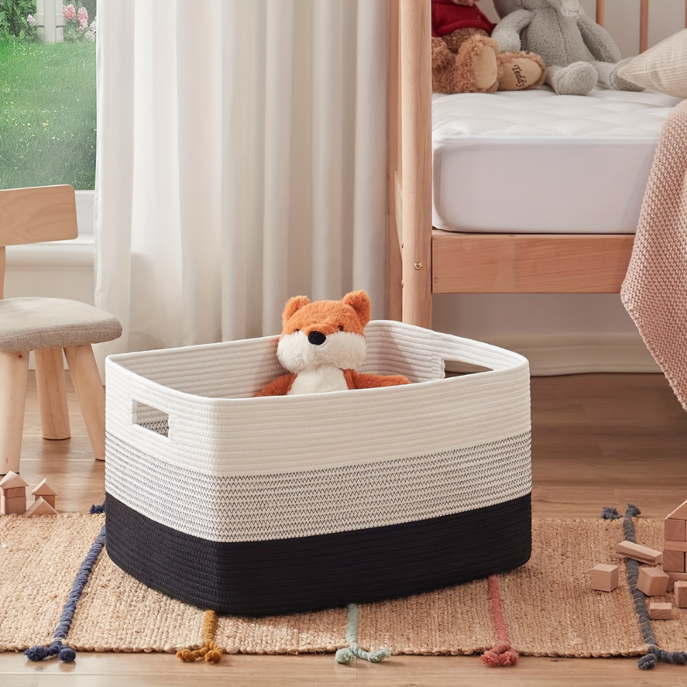 Storage Basket Laundry Basket Fabric Woven Rectangular