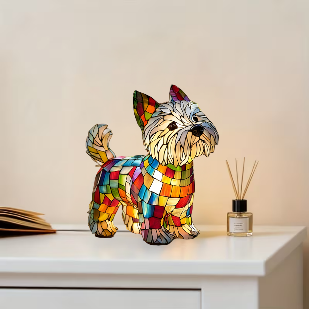 Tischlampe Hund Buntglas LED Dekorative Kunstharz Leuchte