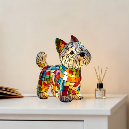 Tischlampe Hund Buntglas LED Dekorative Kunstharz Leuchte