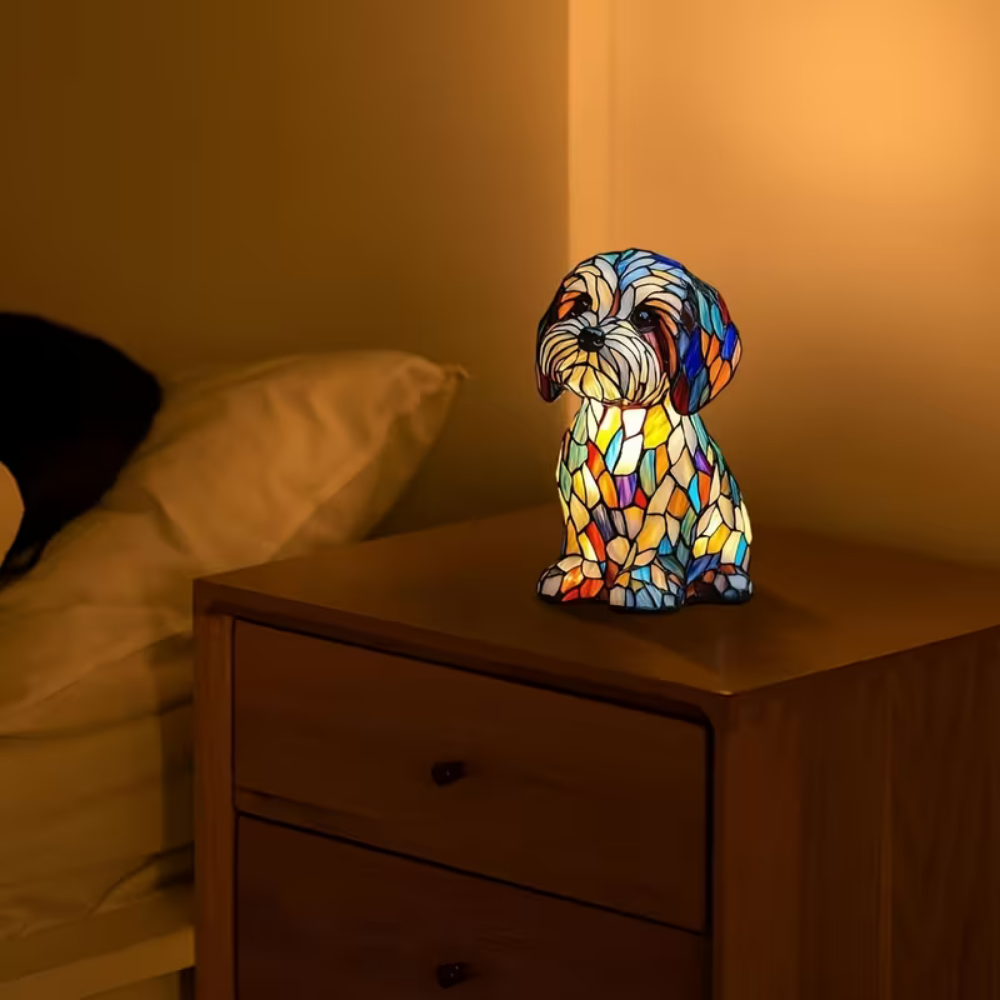 Tischlampe Hund Buntglas LED Dekorative Kunstharz Leuchte