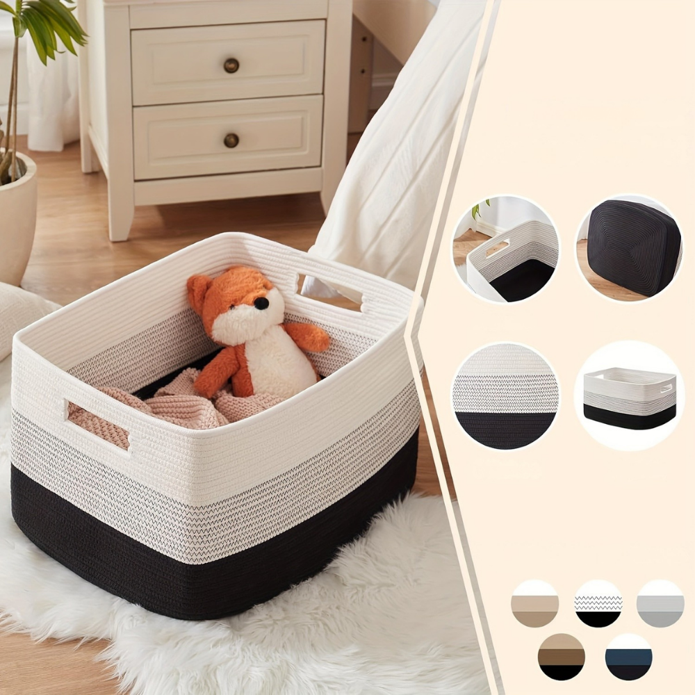 Storage Basket Laundry Basket Fabric Woven Rectangular